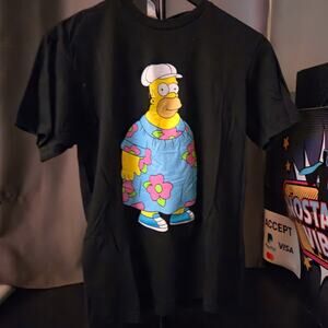 The Simpsons Homer Simpson Graphic T-Shirt Black Adult Size L Funny Cartoon Tee